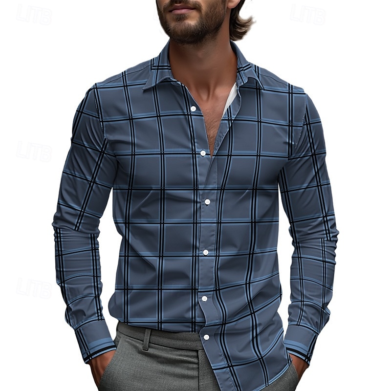 Herren Hemd Sommerhemd Freizeithemd Strandhemd Knopfhemd Gelb Blau Grün Grau Langarm Karomuster Revers Urlaub Hawaiianisch Button-Down Bekleidung Polyester Mode Lässig Bequem 2025 - $25.99 –P3