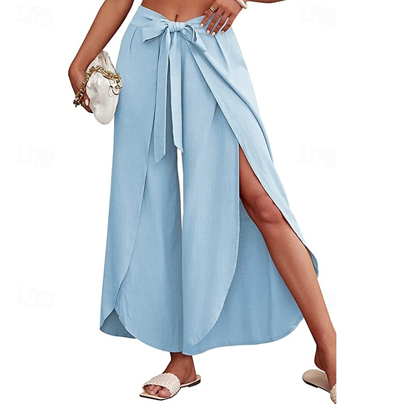 Per donna Pantaloni in cotone e lino Pantaloni Eleganti Casual Lunghezza intera Naturale Semplice Elastico in vita All'aperto Confortevole Streetwear Uscire Aalbicocca Giacinto Blu cielo chiaro Nero del 2025 a $27.99 –P17