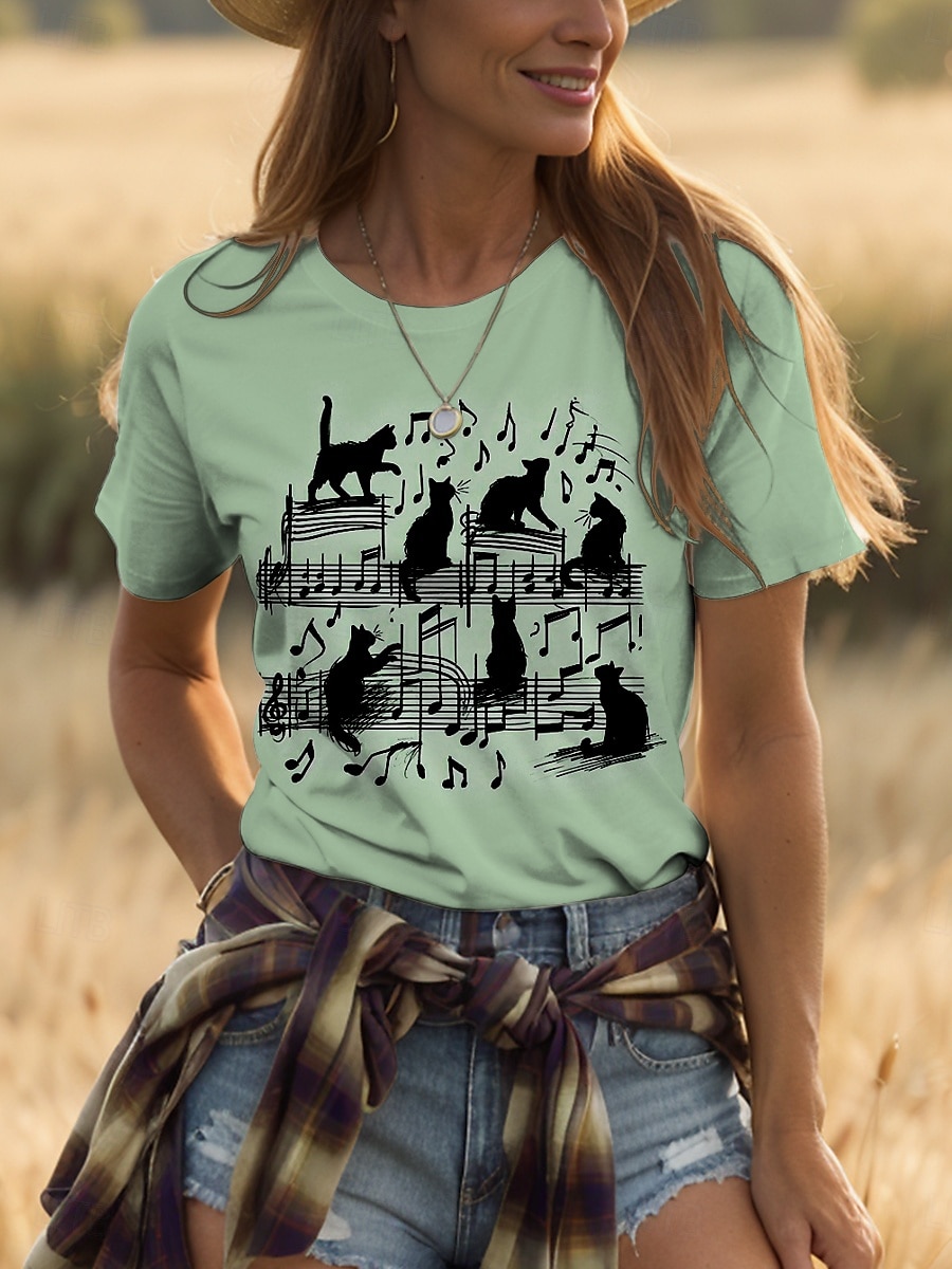 Femmes T-shirt Graphique Animal Chat ancien Élégant Classique Manche Courte Col ras du cou Col rond Hauts Réguliers Quotidien Week-end Imprimé Noir Blanche Rose Claire Bleu Vert Été Printemps de 2025 ? $19.99 –P8