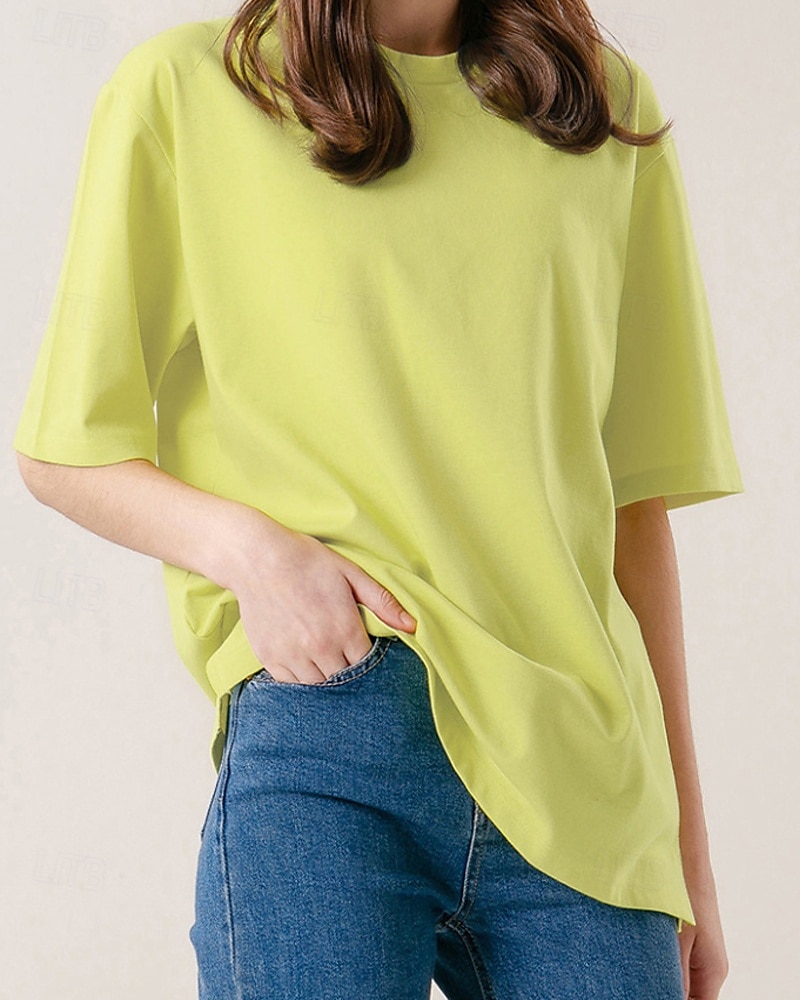 Femmes Chemise en lin Chemisier Uni Occasionnel Manche Courte Col ras du cou Hauts Réguliers Quotidien Fête Sortir Noir Jaune Rose Claire Abricot Été de 2025 ? $30.99 –P7