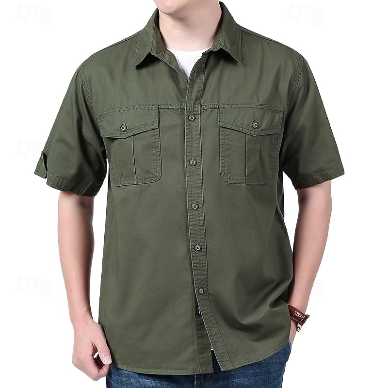 Per uomo Camicia Camicia Estiva Camicia casual Camicia con Bottoni Camicia cargo Blu Kaki Verde militare Beige Grigio Manica Corta Semplice Colletto a Camicia Vacanza Camicia hawaiana Tasca del 2025 a $32.99 –P9