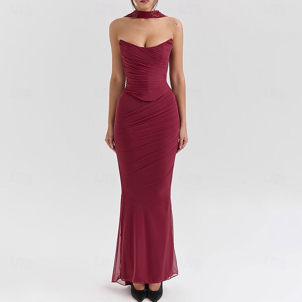 Mořská panna  trumpet quinceanera šaty elegantní šaty svatba svatební hosté dlouhé do podlahy bez rukávu bezramenné polyesterové bez zad s nařasením 2025 - $99.99 –P8