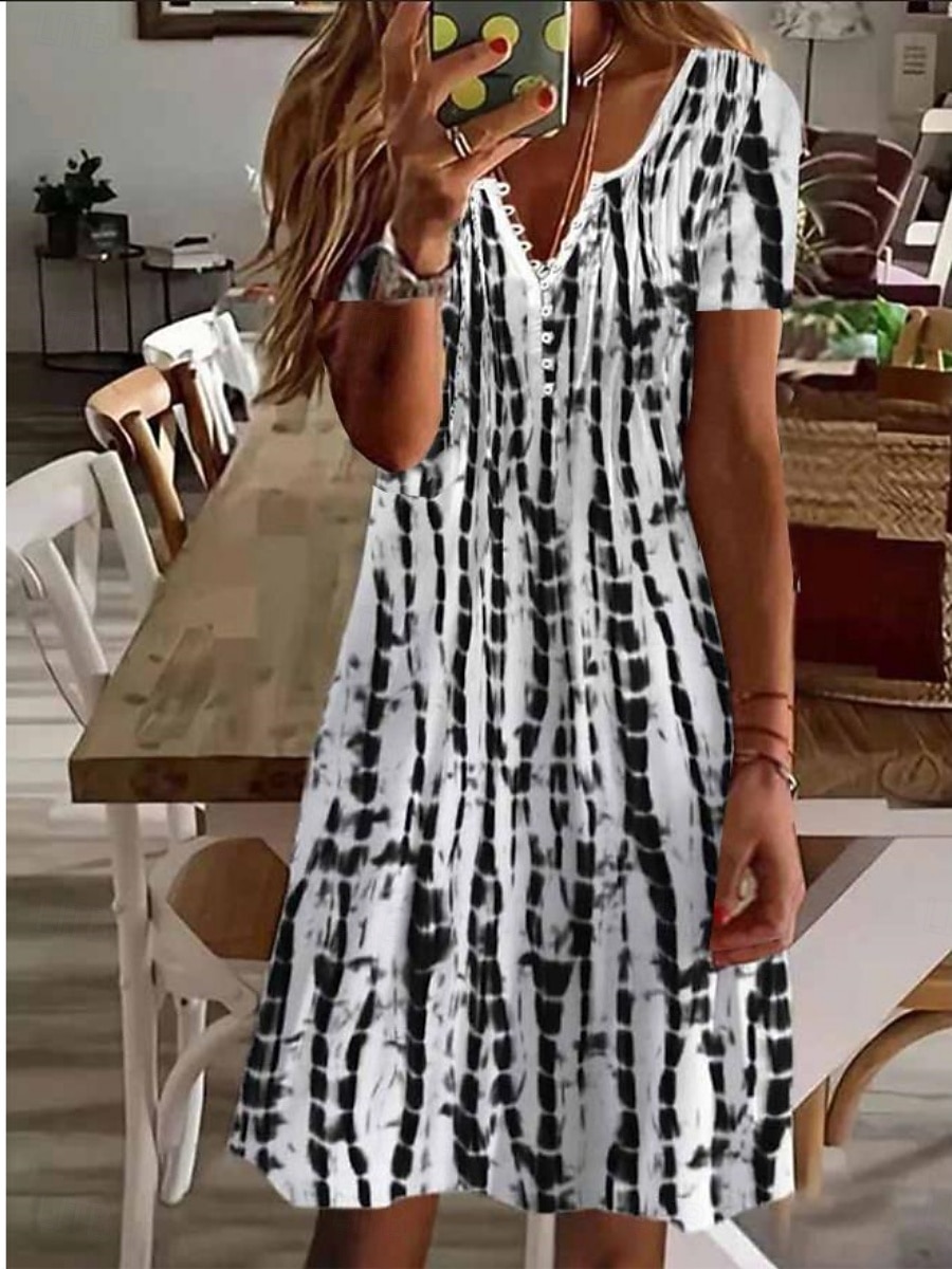 Per donna Mini Abito Abito a trapezio Abito Estivo Casual Quotidiano Vestibilità regolare Grafico Manica Corta Collo a V Nero Bianco Rosa Verde Estate del 2026 a $31.99 –P4