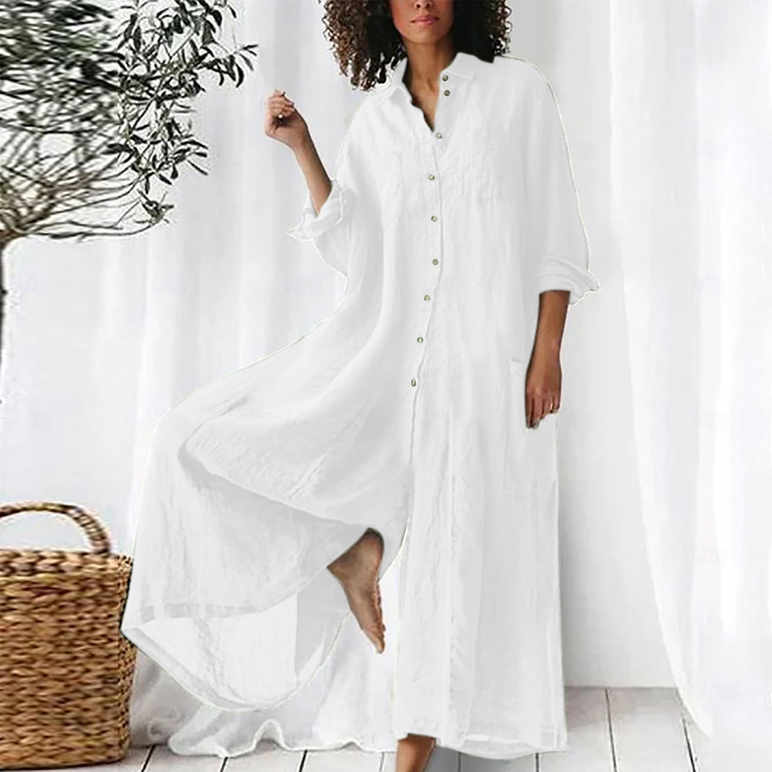 Women's Cotton Linen Jumpsuit Solid Color Active Floral Sleeveless Bootcut Vacation Street Regular Fit Black White Pink Summer 2025 - zł172.99 –P4