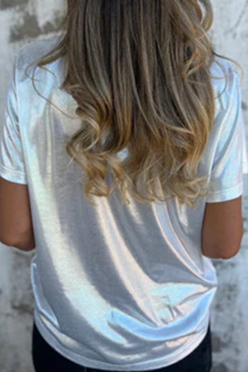 Dame Bluse عادي Moderne Kortermet Crew-hals Vanlige topper Ferie Ut på byen Svart Hvit Navyblå Lilla Gull Sommer 2025 - $18.99 –P4