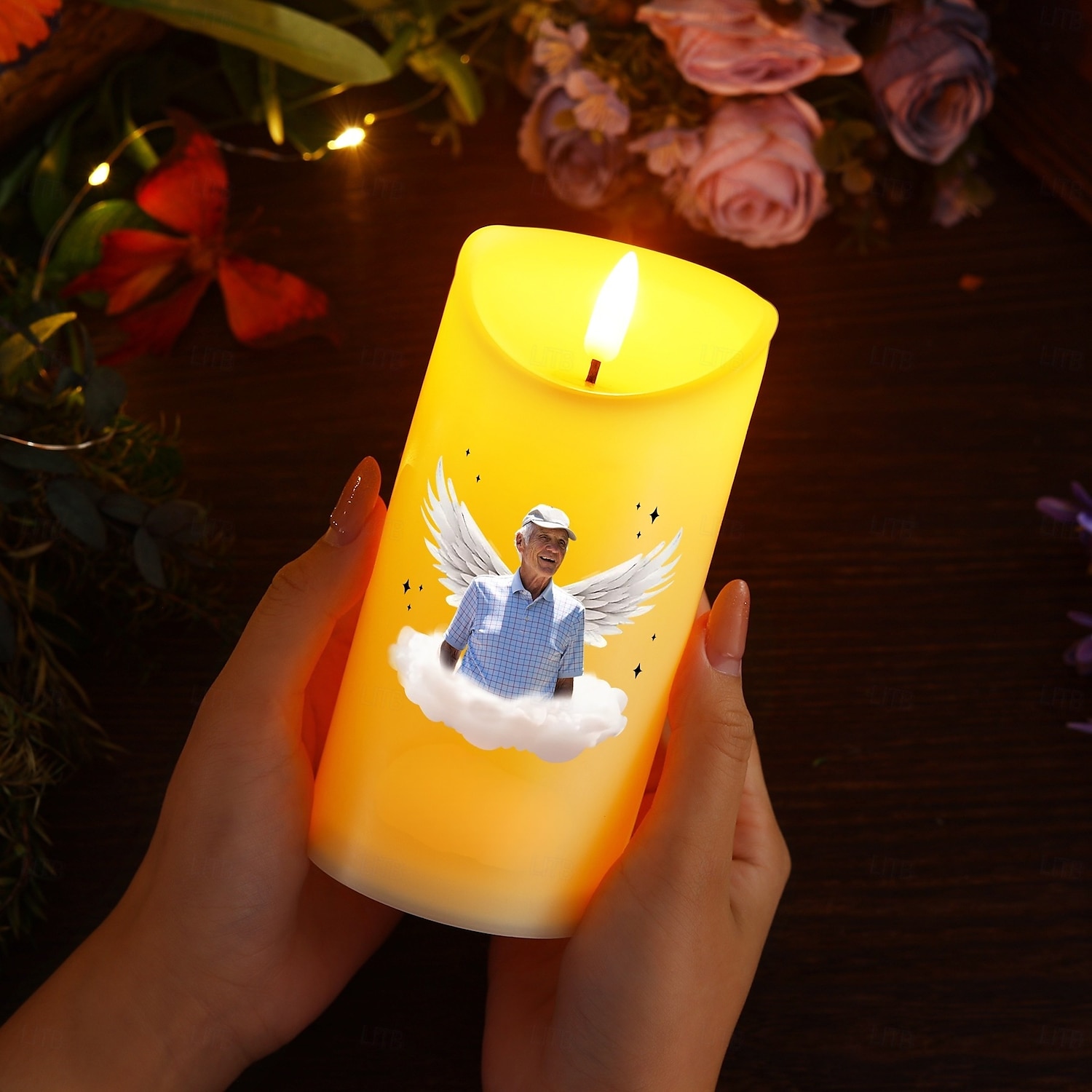 personalizovaný památník led svíčka na zakázku foto sympatie dárky pro ztrátu blízkých, elegantní vzpomínkové světlo pro výzdobu domácí ložnice, pocta zemřelým blízkým 2025 - $18.99 –P3