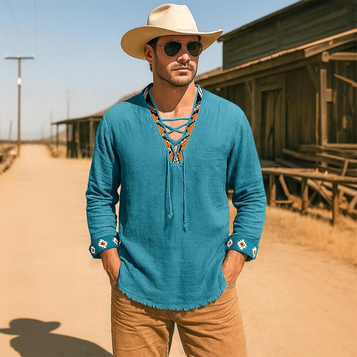 Per uomo Camicia Camicia di lino Stile vichingo Camicia Estiva Camicia da Spiaggia Camicia Western Tinta unica Vacanza Casuale Nero Bianco Verde Manica Lunga Scollo a V Abbigliamento Coulisse del 2026 a $11.49 –P12