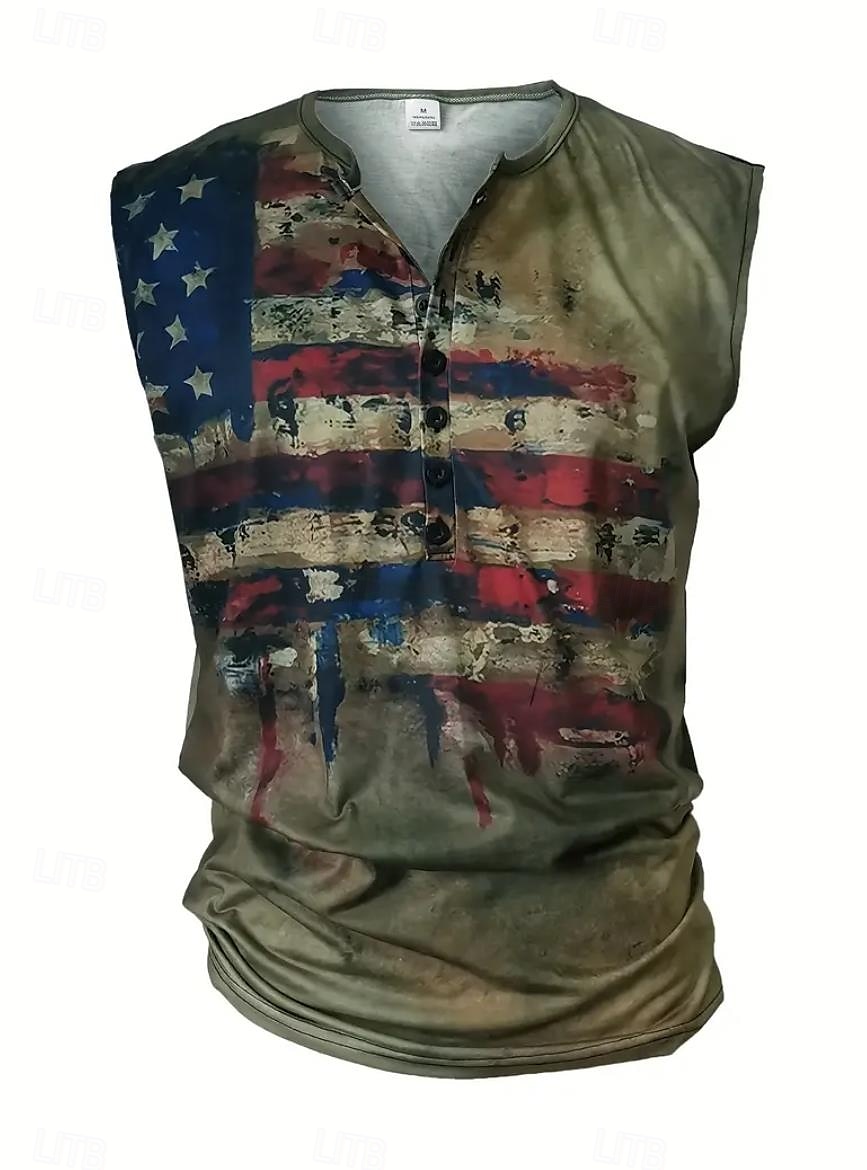 Pánské Americká vlajka Bez rukávů Tričko Henley Bez rukávů Vinobraní Módní Designové Venkovní Ležérní Denní Léto Jaro & podzim Zelená Hnědá Šedá Henley Tričko Henley 2025 - $15.49 –P2