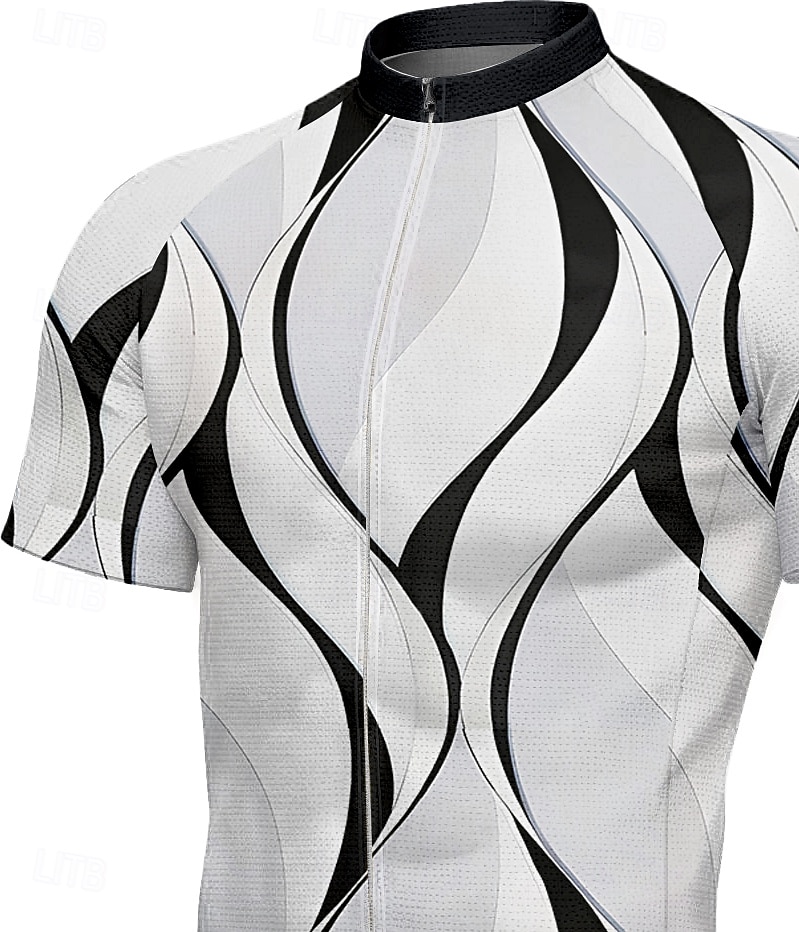 Férfi Biciklis ruházat Grafika Mértani Geometriai Rövid ujjú Kerékpár Póló Dzsörzé Felsők 3 hátsó zsebbel UV ellenálló Gyors szárítás Cipzár Fényvisszaverő csíkok Sport Fekete Fehér Kék Ruházat 2025 - $30.99 –P3