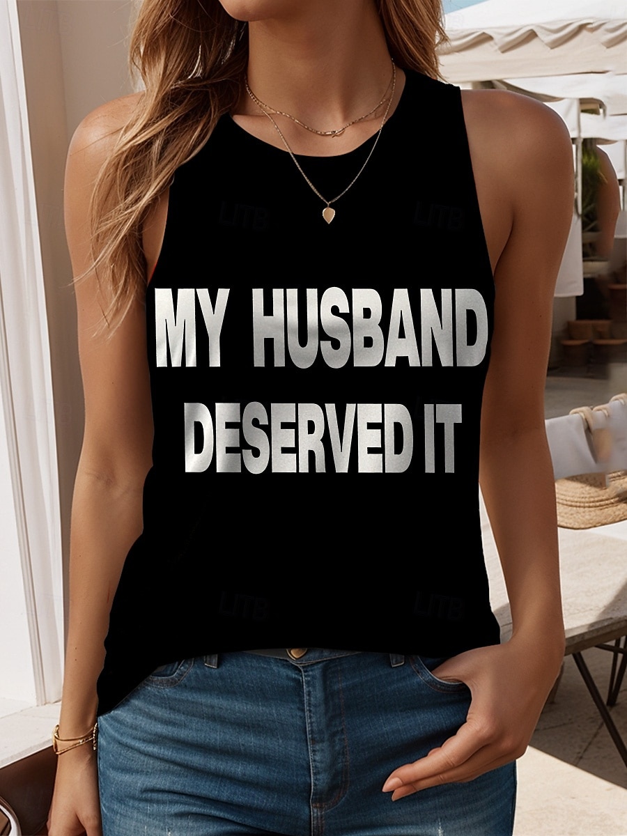 Dame Camisole Tank Top Grafisk Bokstaver Stilfull Fritid Ermeløs Crew-hals Vanlige topper Daglig Trykt mønster Svart Hvit Rød Blå Lilla Sommer Vår 2025 - $17.99 –P6