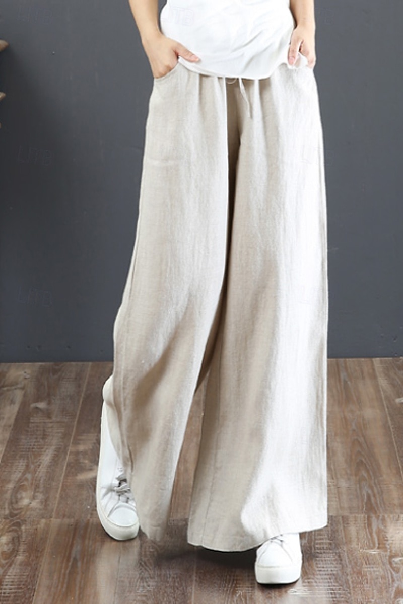 Women's Cotton Linen Shorts Linen-Inspired Pants Cotton Linen Pants Fashion Streetwear Full Length Natural Plain Pocket Elastic Drawstring Design Comfy Comfortable Street Going out Apricot Jacinth 2025 - $15.99 –P3