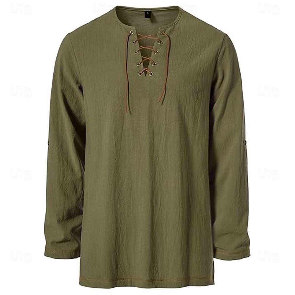 Middeleeuws Renaissance 17e eeuw Gemiddelde Lengte Blouse / overhemd Cosplay kostuum Ridder Viking Keltische ridder Trekkoord Effen Kleur Kostuum Voor heren Piraat Halloween Maskerade Casual 2025 - $28.99 –P10