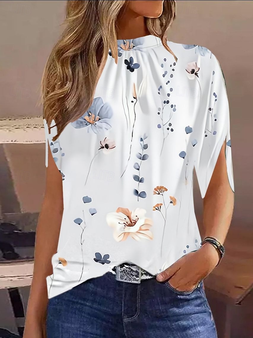 Femmes Chemisier Graphique Marbre Élégant Occasionnel Manche Courte Col haut Hauts Réguliers Quotidien Fête Noir Blanche Vert Été de 2025 ? $19.99 –P3