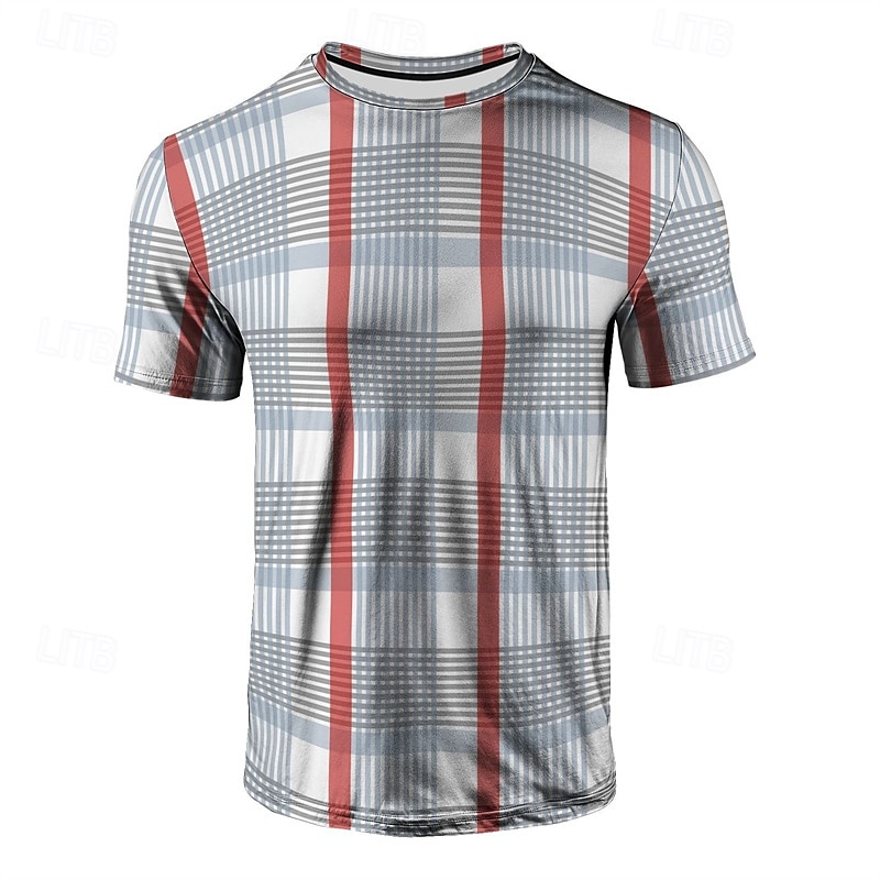 Men's T Shirt Henley Shirt Tee Short Sleeve Shirt Short Sleeve Crewneck Summer Plaid / Check Fashion Designer Basic Check Pattern Vacation Street Going out Sky Blue+Silver Yellow Red Top Tee for Men 2025 - $12.49 –P2
