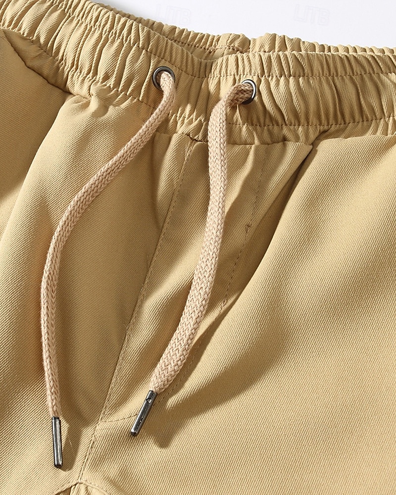 Men's Cargo Shorts Shorts Summer Shorts Drawstring Elastic Waist Multi Pocket Plain Comfort Wearable Knee Length Outdoor Sport Daily Fashion Casual Black Khaki 2025 - $21.99 –P5