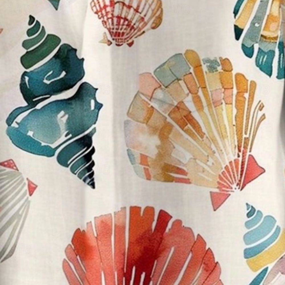 Men's Shell Conch Sea Creatures Shirt Summer Hawaiian Shirt Button Up Shirt Short Sleeve Hawaiian Vacation Holiday Beach Wear Summer Spring Turndown 3D Print Collared Shirts Front One Pocket Beige 2026 - $25.99 –P2