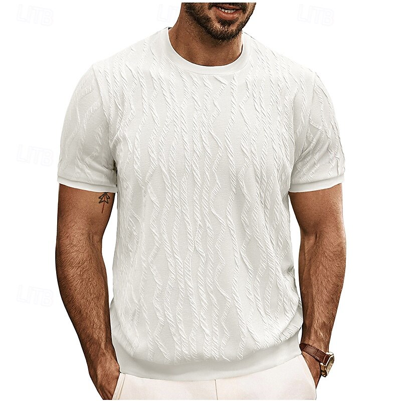 2025年 男性用 Tシャツ 半袖シャツ ティートップ 半袖 クルーネック 夏 平織り ファッション デザイナー ベーシック パッチワーク バケーション ストリート お出かけ ブラック ホワイト メンズトップTシャツ  コレクション – $26.99 –P1