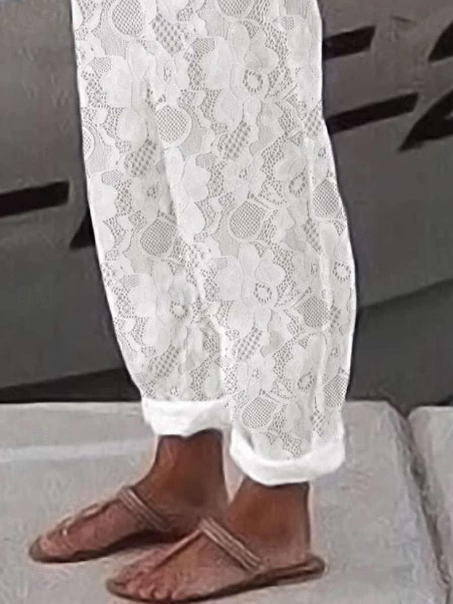 Pantaloni baggy in cotone e lino da donna A tinta unita Chinos Basic Casual Lunghezza intera Vita alta Semplice Pockets Comfort All'aperto Micro-elastico Vacanze Strada Quotidiano Bianco Estate del 2025 a $32.99 –P3