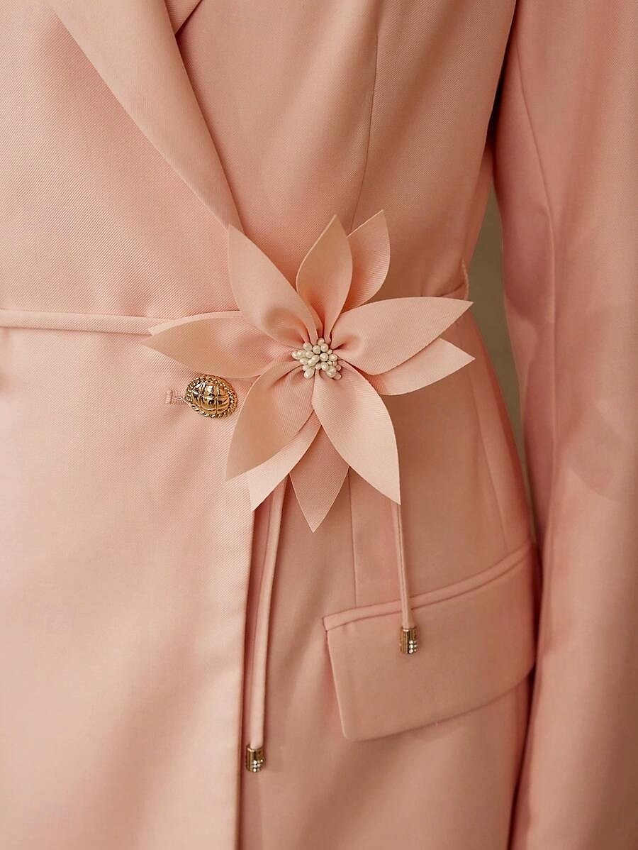 Blue Pantsuit Mother of the Bride Blazer Set Casual Simple Relaxed Fit Minimalist V Neck Floor Length Long Sleeve Wrap Included with Flower 2025 2025 - $139.99 –P3