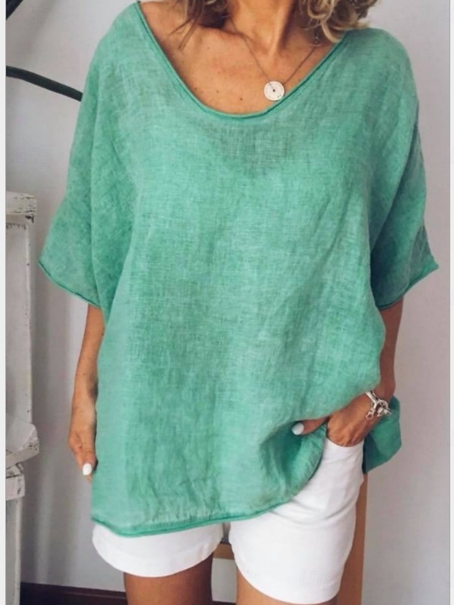Damen Bluse Einfarbig Basic Lässig Halbarm V Ausschnitt Normale Oberteile Täglich Weiß Gelb Hellgrün Armeegrün Sommer 2025 - $13.99 –P1