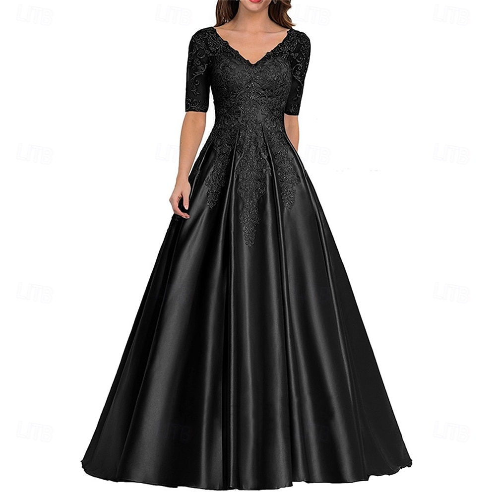 Robe Robe de Mère de Mariée  Élégant ancien Col en V Longueur au sol Polyester Manche Courte avec Couleur Unie 2025 de 2025 ? $109.99 –P9