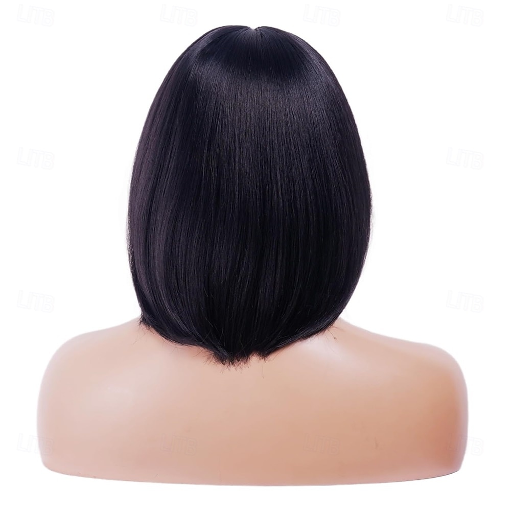 Parrucca rugelyss nera corta e liscia con frangia, 12 pollici, parrucche sintetiche per donne e ragazze con cuffia per parrucca del 2025 a $25.99 –P8