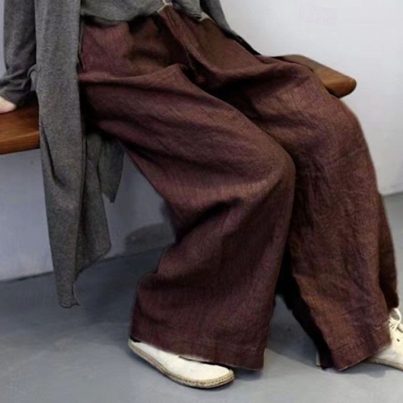 Women's Cotton Linen Pants Slacks Casual Full Length Natural Plain Pocket Elastic Waist Comfy Outdoor Comfortable Street Going out Grey Black Khaki Coffee Summer Regular Fit 2025 - $23.99 –P6
