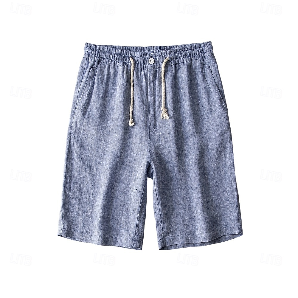 herrshorts i 100 % linne enfärgad knälång utomhus casual daglig semester etnisk stil denim blå ljus khaki oelastisk 2025 - $41.99 –P8