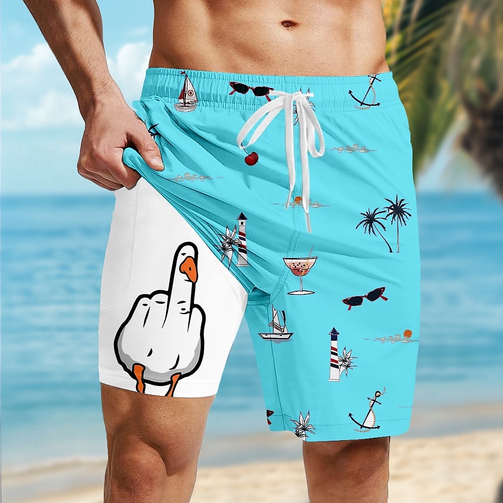 Herr Kokosnötsträd Rolig Anka Fodrade shorts 2 i 1 simshorts Badshorts Medium Midja Hawaiisk Semester Standkläder Sidfickor Med kompressionsfoder Elastisk dragsko i midjan Designer Kläder 2025 - $21.99 –P7