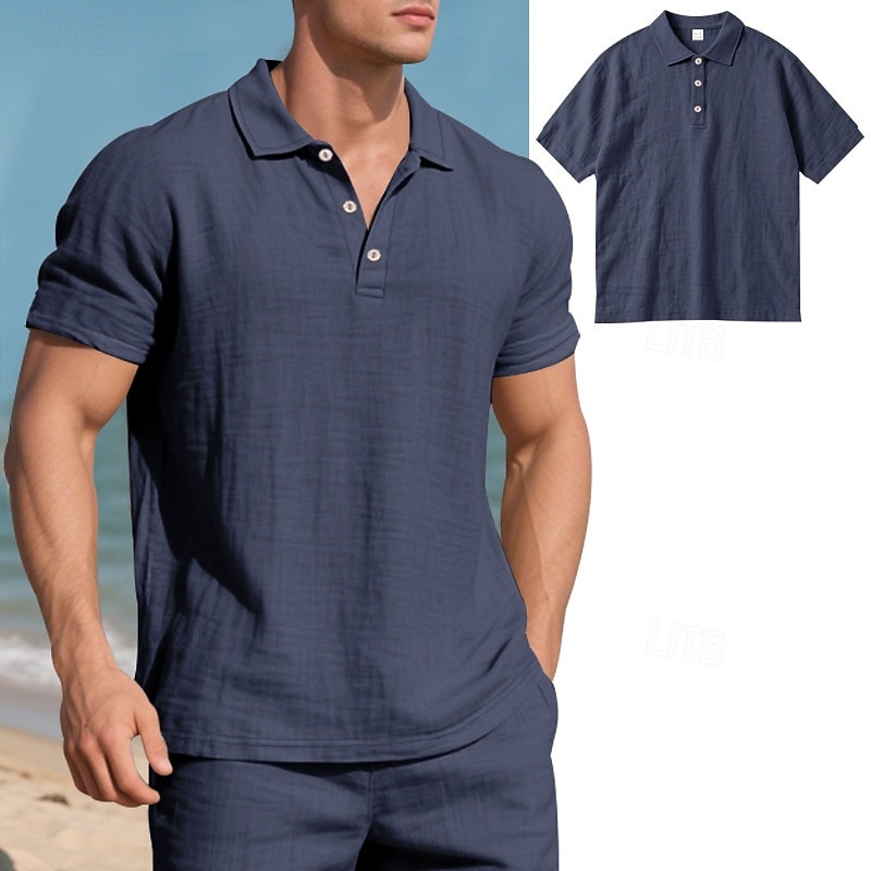 Miesten Polo Golfpaita liiketoiminta Kausaliteetti Classic Lyhythihainen Muoti Yhtenäinen väri Napit Tasku Kesä Kevät Normaali Musta Valkoinen Laivaston sininen Apila Khaki Vaalean sininen Polo 2025 - $18.99 –P11
