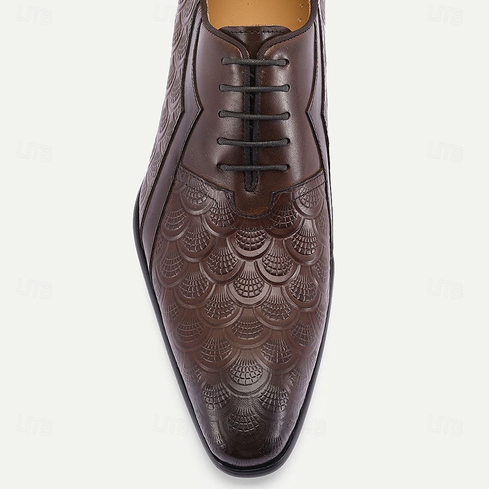 oxfords masculinos de couro marrom com relevo – sapatos kentucky derby para negócios e eventos especiais de 2025 por $109.99 –P7