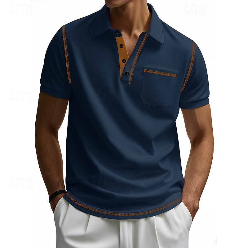 Homens Camisa de golfe Camisas Polos de Golfe Trabalho Casual Lapela Manga Curta Básico Moderno Bloco de cor Patchwork Botões Verão Normal Preto Branco Vinho Azul Marinha cáqui Verde Tropa Camisa de de 2025 por $18.99 –P13