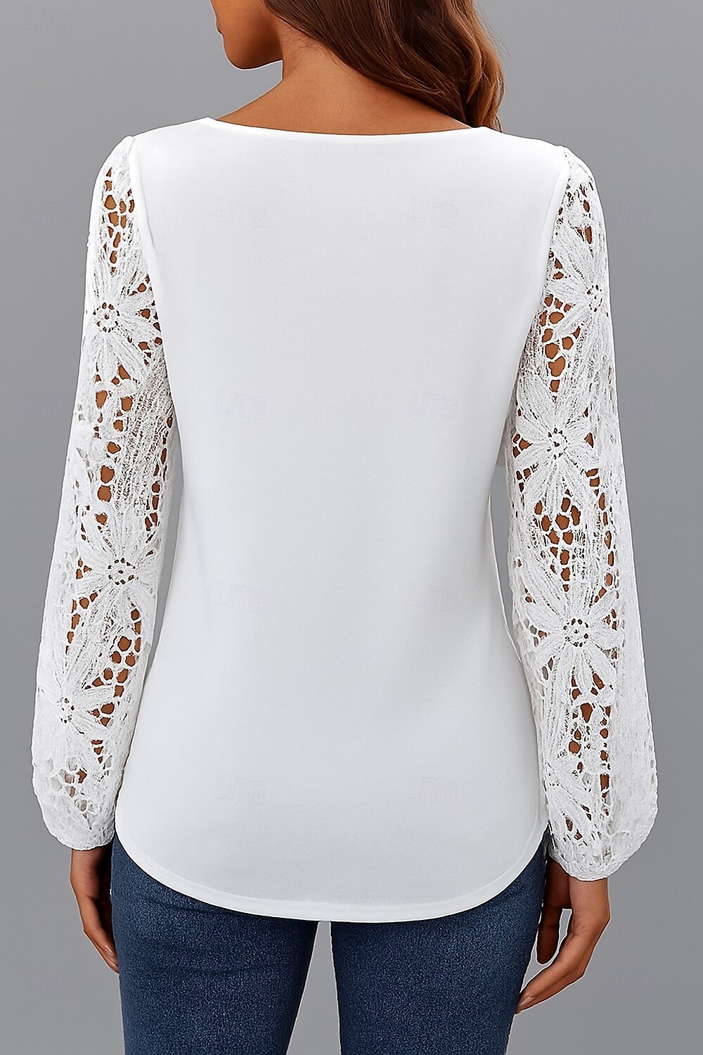 Damen Spitzentops Einfach Stilvoll Modern Langarm V Ausschnitt Normale Oberteile Täglich Ferien Spitze Weiß Sommer 2025 - $21.99 –P3
