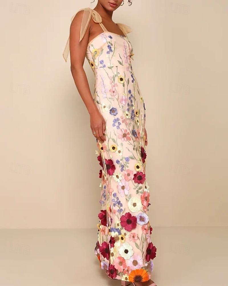 Sheath / Column Prom Dresses Floral Embroidered Lace Dress Prom Floor Length Sleeveless Square Neck with Bows  2025 2025 - $169.99 –P2