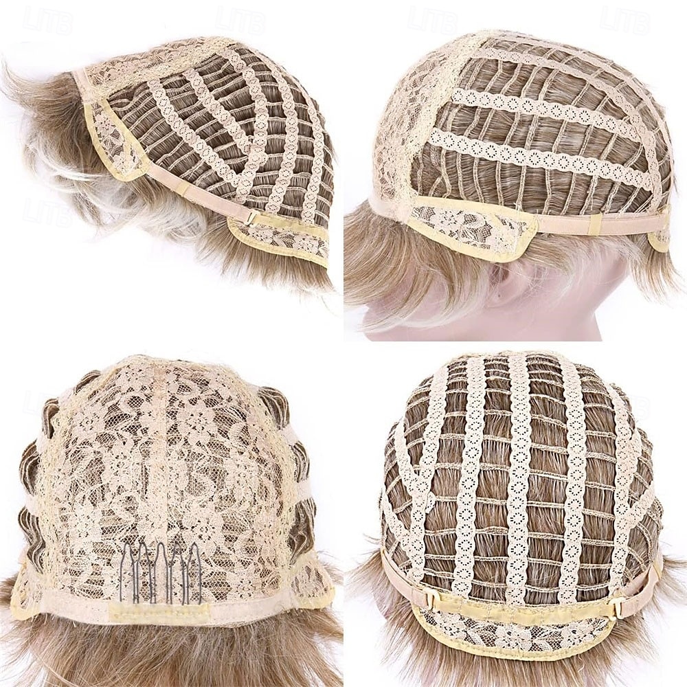 Parrucca corta bionda con taglio pixie per donna, con strato soffice e meches, con radice elasticizzata, parrucca pixie sintetica con frangia per donna, parrucca sostitutiva da indossare ogni giorno del 2025 a $25.99 –P2