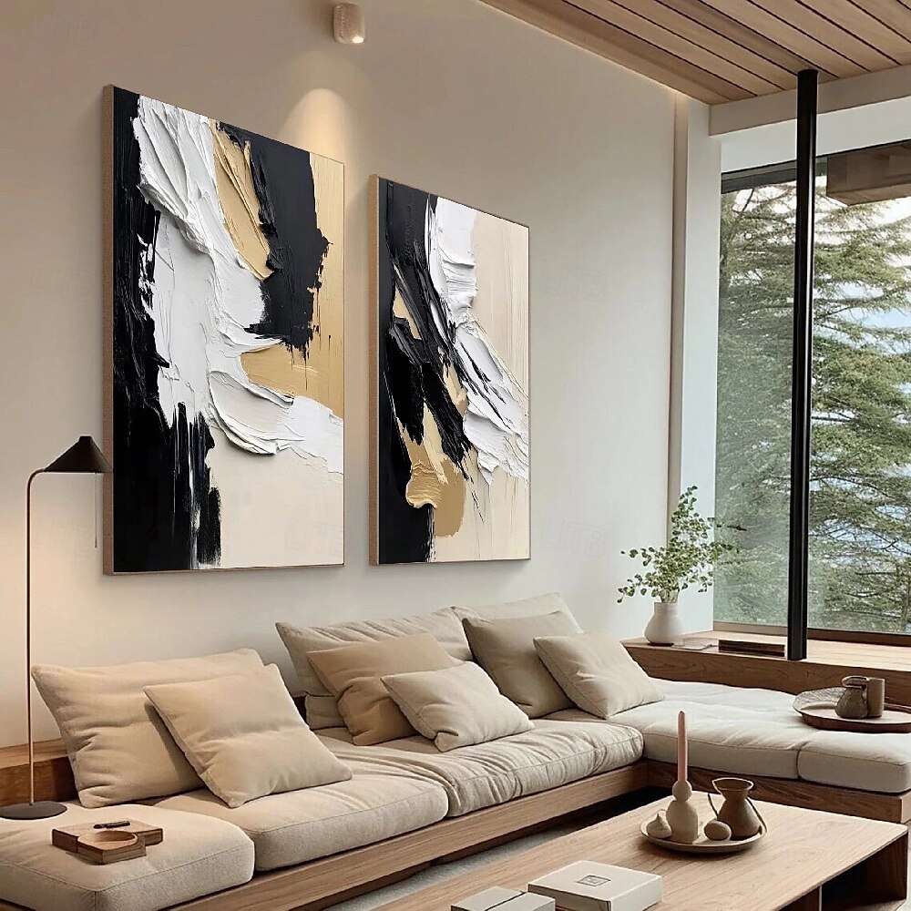 Oil painting hand painted abstract painting Wabi sabi Wall Art Set of 2 Beige Abstract Painting on Canvas A Pair Beige Texture Wall Art Neutral Abstract Wall Art Boho Wal Decor 2025 - $85.99 –P2