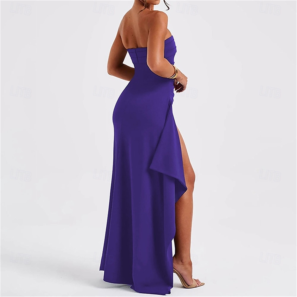 Marlene trubkové párty šaty elegantní šaty svatební svatební hosté podlahová délka bez rukávů bez ramínek polyester bez zad s rozparkem 2025 - $99.99 –P3