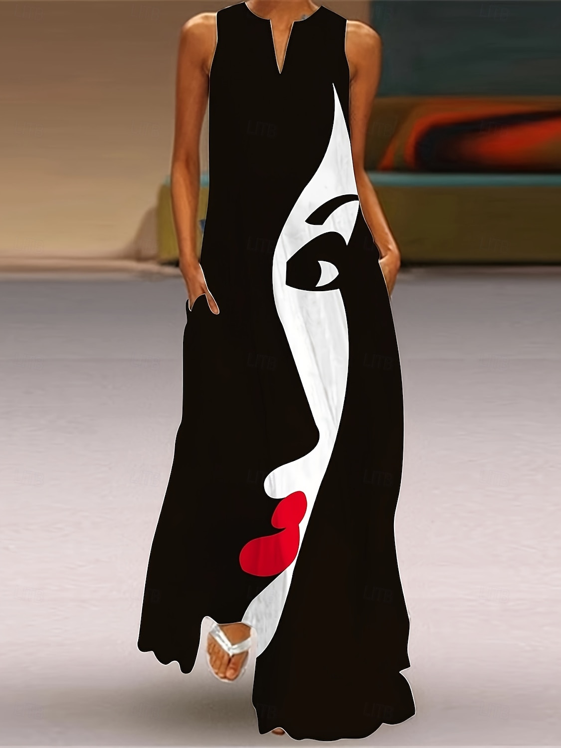 Femmes Robe maxi Robe trapèze Robe d'été Vacances Occasionnel Boho Quotidien Fête Coupe Ample Graphique Abstrait Sans manches Col en V Bleu Blanche Rouge Été de 2026 ? $39.99 –P1