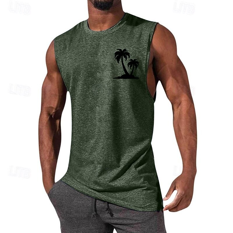 Per uomo Canotta Maglietta smanicata Canottiera Maglietta senza maniche Senza Maniche Girocollo Estate Albero di Cocco Moda Designer Essenziale Stampato Vacanza Streetwear Uscire Nero Bianco Blu del 2025 a $13.49 –P8