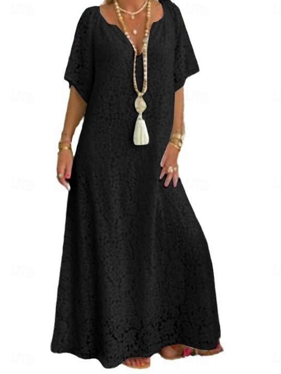 Robe Maxi Femme Robe A Ligne Uni Vacances Décontractée Boho Extérieur Sortie Ajustement Normal Graphique Manches Courtes Col V Noir Blanc Bordeaux Été de 2025 ? $41.99 –P7