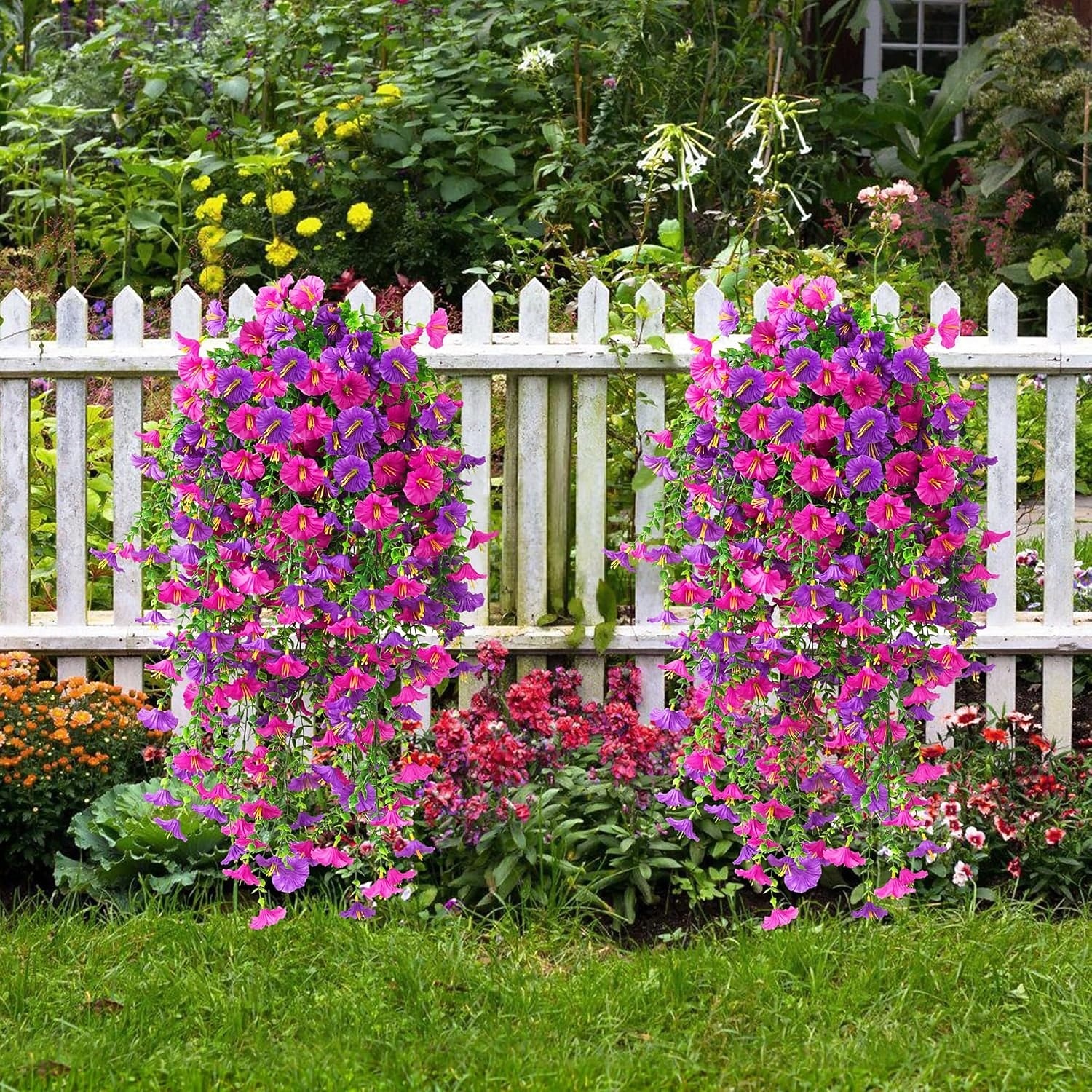 5ks umělých závěsných svlačecových květin pro venkovní UV odolné umělé petúnie realistické falešné hedvábí dlouhé liány svlačec eukalyptus pro venkovní vnitřní květináč veranda terasa domácí dekorace mix 2026 - $27.99 –P3