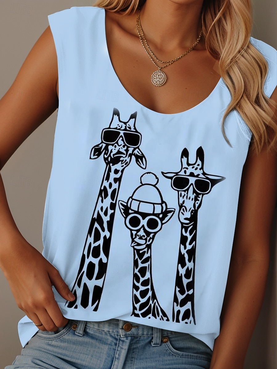 Damen Camisole-Tanktop Grafik Tiermotiv Graffiti Täglich Lässig Ärmellos Rundhalsausschnitt Rundausschnitt Normale Oberteile Täglich Druck Schwarz Weiß Rosa Blau Purpur Sommer 2025 - $19.99 –P3