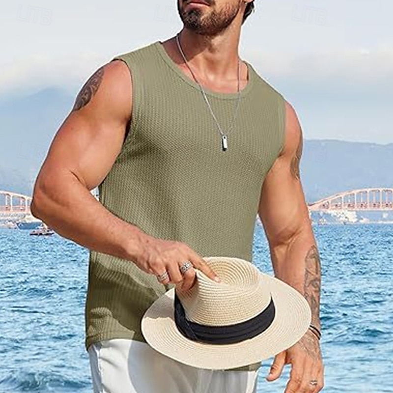 Herre Vest topp Underskjorte Ermeløs skjorte Ermeløs Crew-hals Sommer عادي Mote Designer Feriereise Gate Ut på byen Svart Hvit Navyblå Topp T-skjorte for menn 2025 - $14.99 –P9