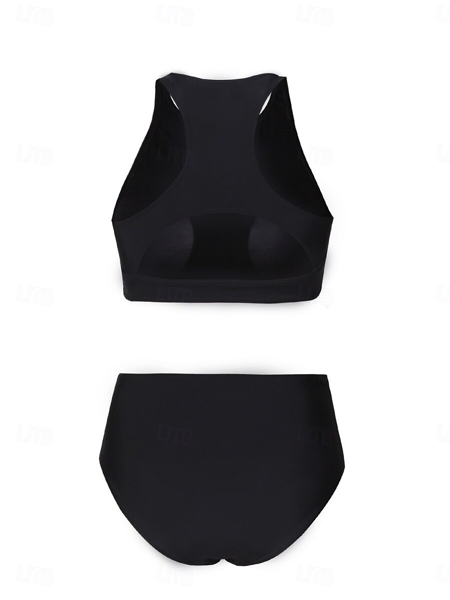 Women's Swimsuits Bikini 2 Piece Briefs Swimsuit Backless Slim Vacation Beach Wear Solid Color Round Neck Sleeveless Bathing Suits 2025 - $16.99 –P4
