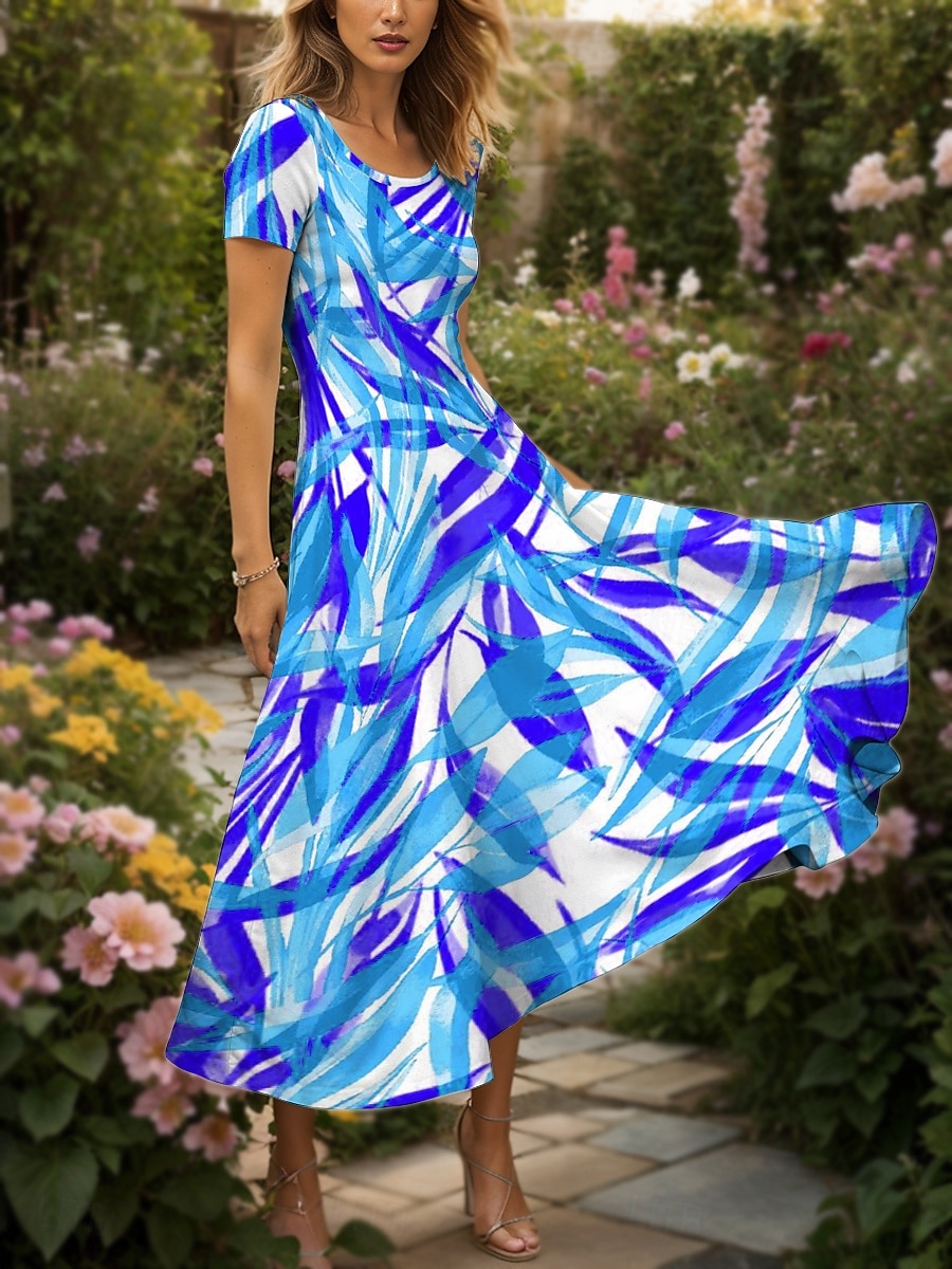 Femmes Robe maxi Robe Décontractée Robe trapèze Robe d'été Vacances ancien Ethnique Coupe régulière Graphique Feuille Géométrique Manche Courte Col carré Jaune Rouge Bleu Violet Été Printemps de 2025 ? $31.99 –P7