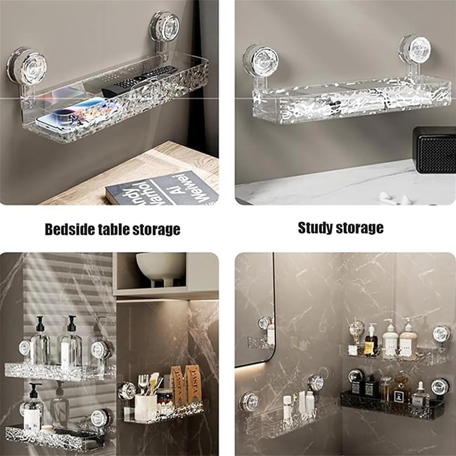 Suporte de armazenamento com ventosa ondulada, prateleira com ventosa com padrão de geleira leve, prateleira de armazenamento de cozinha sem furadeira, prateleira de armazenamento transparente montada de 2025 por $21.99 –P2