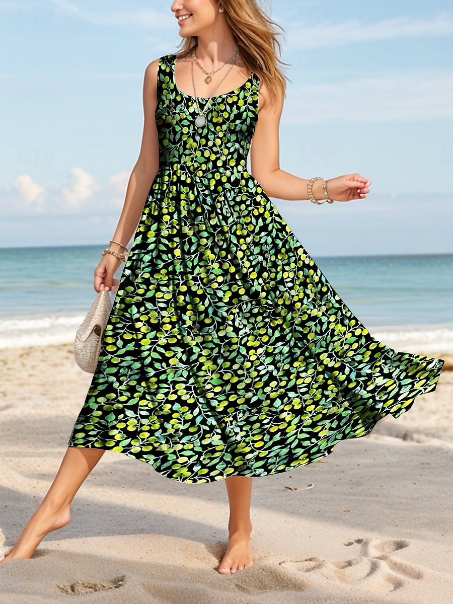 Damen Midikleid Sommerkleid A Linie Kleid Schulterfreies Kleid Elegant Urlaub Lässig Formpassend Blumen Grafik Ärmellos U-Ausschnitt Rundausschnitt Rote Blau Purpur Grün Sommer Frühling 2025 - $35.99 –P4