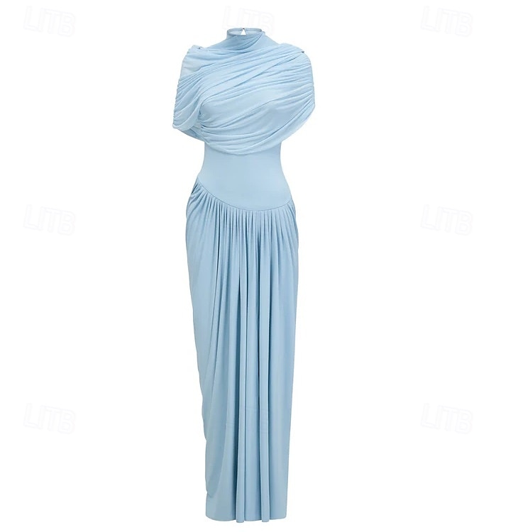 Robe de soirée colonne Bébé Robe élégante Robe formelle Invité de mariage Longueur sol Manches courtes Col haut Spandex avec châle drapé de 2025 ? $129.99 –P2