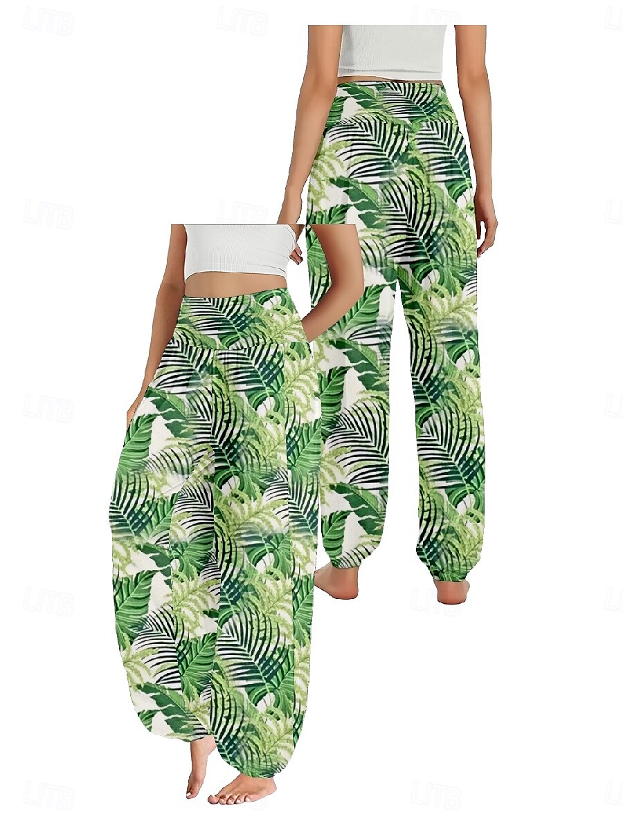 Per donna Pantaloni ispirati al lino Gamba larga Pantaloni Stile Etnico Casual Boho Lunghezza intera Vita Alta Floreale Foglia Tropicale Tasca Elastico in vita Stampa Traspirabilità Morbido del 2025 a $21.99 –P18