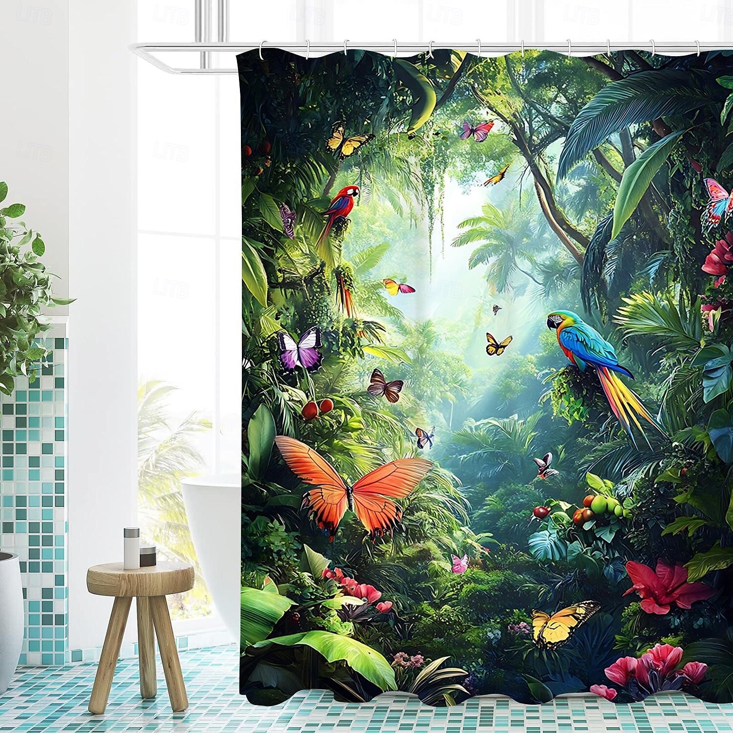 Shower Curtain with Hooks 180cm*180cm(70"*70") Polyester Machine Washable Waterproof Tropical Rainforest Flowers Pattern 2025 - $19.99 –P5
